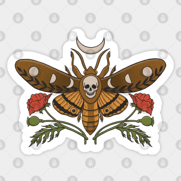 Deaths Head Moth & Poppy Flowers Sticker by Tamara Lance